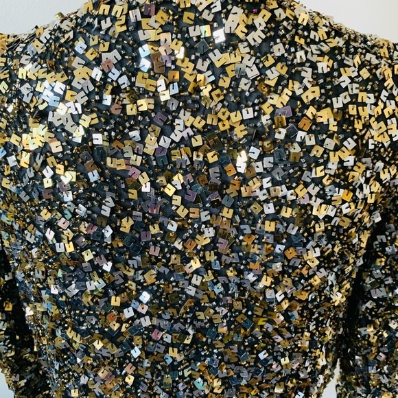 100% silk Sequin Embellished Jacket - Black and Gold - Picture 4 of 9
